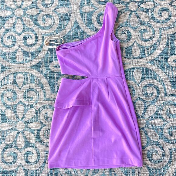 BCBGeneration Purple Venus One Shoulder Cutout Mini Dress - Size 2 - Picture 3 of 7